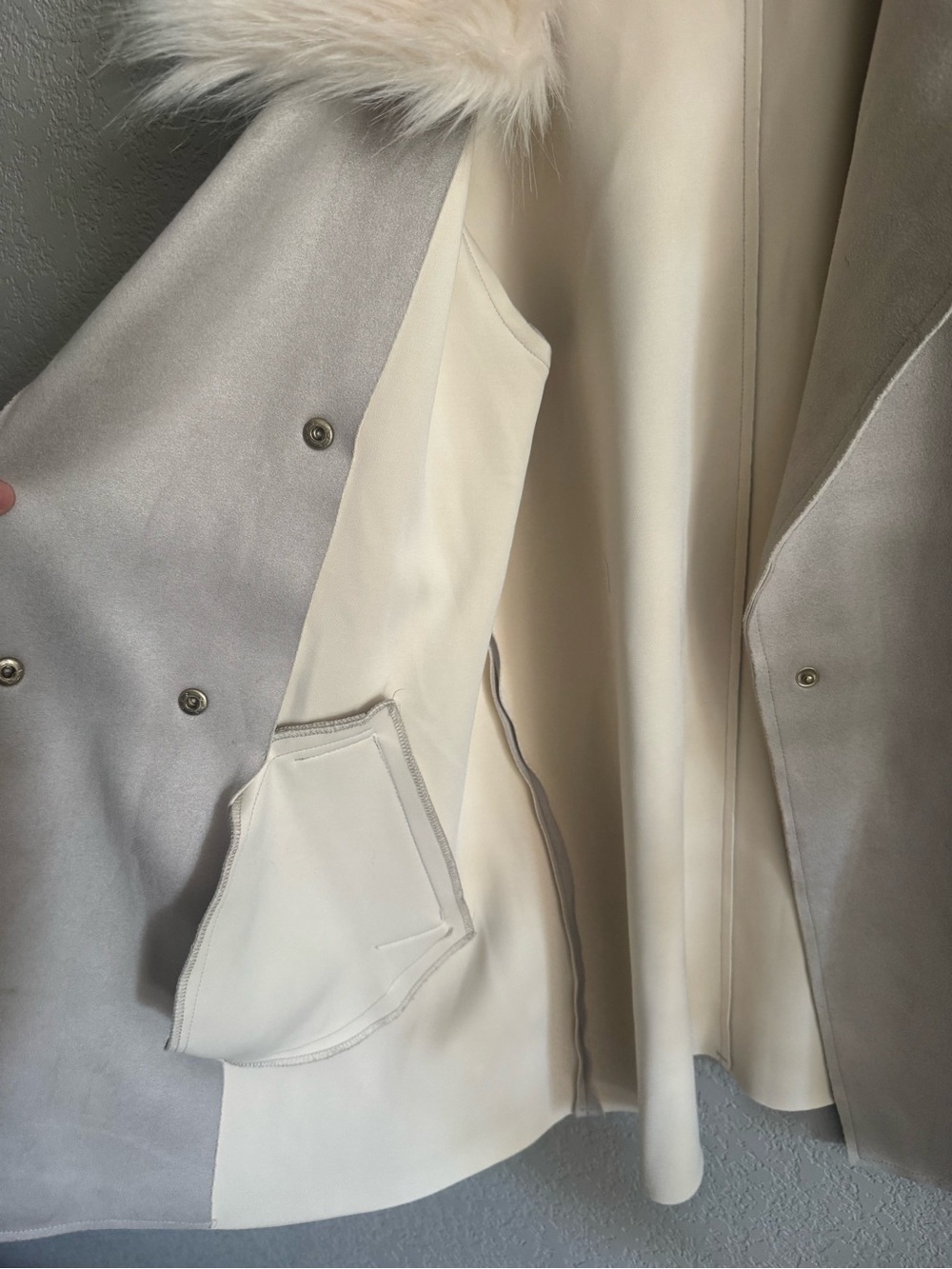 Simply Styled by Sears Faux Suede Faux Fur Collar Peacoat light grey Size S - Picture 8 of 11